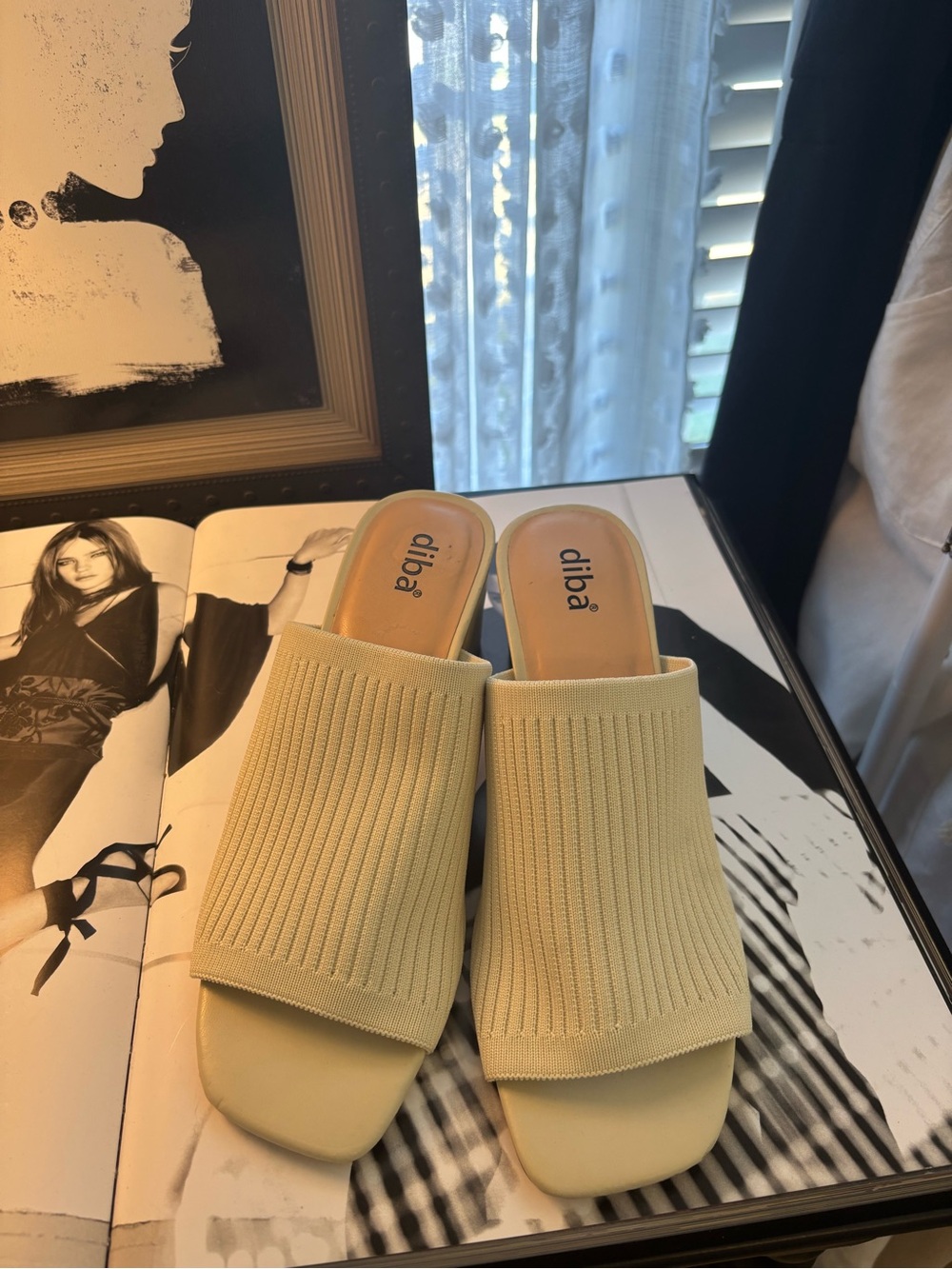 Diba Cream Ribbed Slide Mules